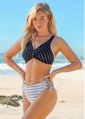 Tie Side Striped Twist Front Bikini Set