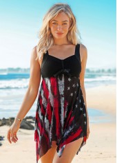 American Flag Print Wide Strap Asymmetric Hem Swimdress and Shorts | thumb picture 