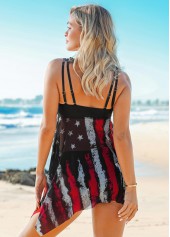 American Flag Print Wide Strap Asymmetric Hem Swimdress and Shorts | thumb picture 