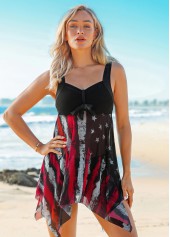 American Flag Print Wide Strap Asymmetric Hem Swimdress and Shorts | thumb picture 