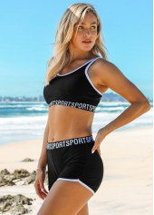 Letter Print Mid Waist Wide Strap Bikini Set | thumb picture 