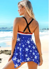 American Flag Print Asymmetric Hem Swimdress and Shorts | thumb picture 