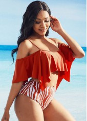 Zebra Print Ruffle Overlay Cold Shoulder Bikini Set | thumb picture 