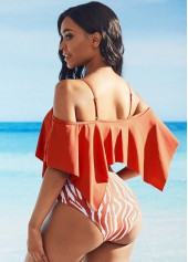 Zebra Print Ruffle Overlay Cold Shoulder Bikini Set | thumb picture 