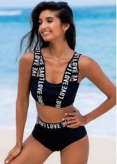 Letter Print High Waisted Bikini Set