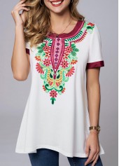 Tribal Print Round Neck Short Sleeve T Shirt