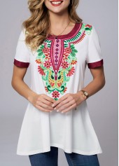 Tribal Print Round Neck Short Sleeve T Shirt | thumb picture 