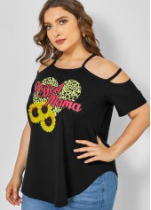 Plus Size Strappy Cold Shoulder Sunflower Print T Shirt | thumb picture 