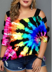 Plus Size Multicolor Tie Dye Print T Shirt