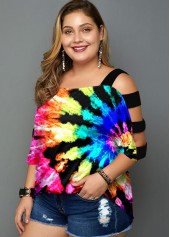 Plus Size Multicolor Tie Dye Print T Shirt | thumb picture 