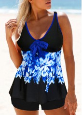 Leaf Print Bowknot Front Tankini Set