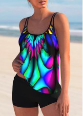 Colorful Printed Spaghetti Strap Tankini Set | thumb picture 