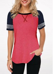 Contrast Round Neck Short Sleeve T Shirt