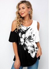 Floral Print Cold Shoulder Half Sleeve T Shirt | thumb picture 