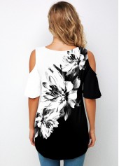 Floral Print Cold Shoulder Half Sleeve T Shirt | thumb picture 