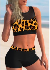 Mesh Stitching Leopard Mid Waist Bikini Set  | thumb picture 