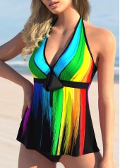 Rainbow Color Printed Bowknot Halter Tankini Set | thumb picture 