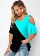 Cold Shoulder Round Neck Flare Sleeve T Shirt | thumb picture 