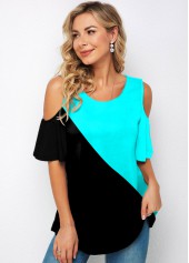 Cold Shoulder Round Neck Flare Sleeve T Shirt