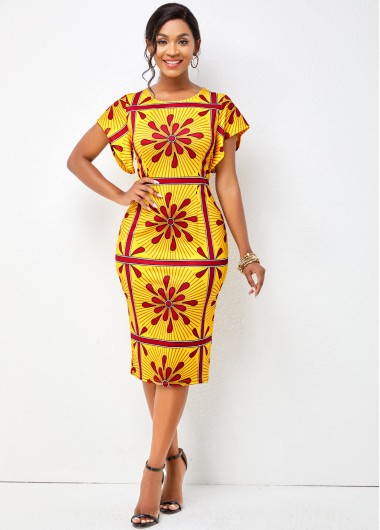 Modlily Tribal Print Butterfly Sleeve Bodycon Dress - M