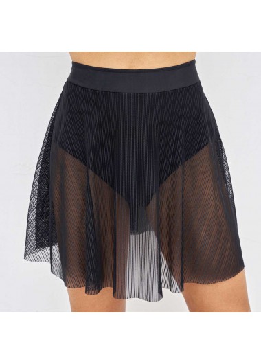 Modlily Mesh Stitching Black High Waisted Swim Skirt - M