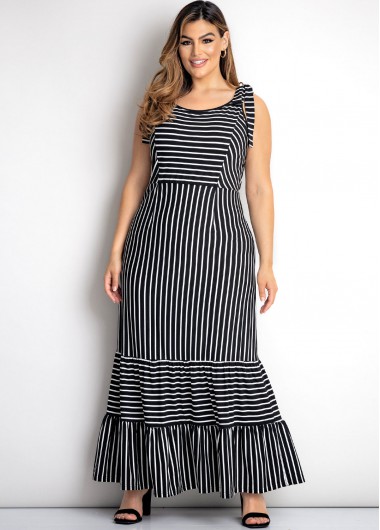 Modlily Plus Size Striped Tie Strap Dress - 3X