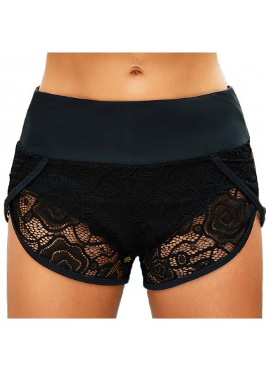 Modlily Lace Stitching Mid Waist Solid Swimwear Shorts - XL