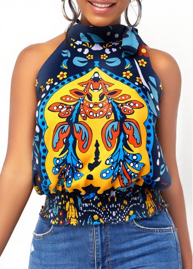 Modlily Tribal Print Tie Side Sleeveless Blouse - XXL
