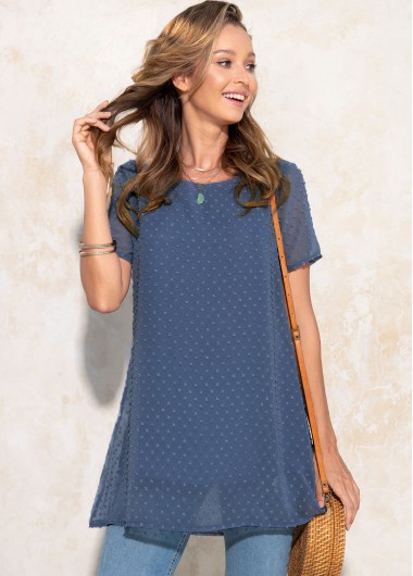 Modlily Round Neck Solid Short Sleeve Blouse - XXL