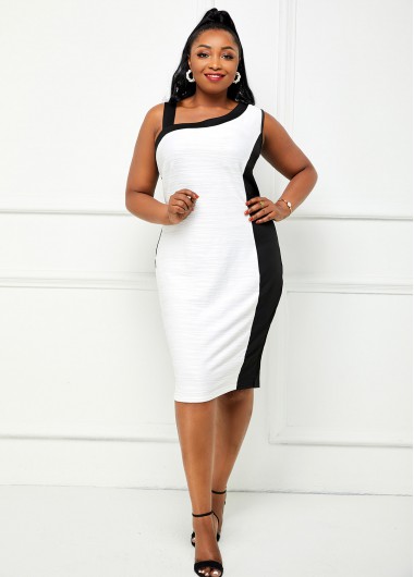 Modlily Plus Size Skew Neck Contrast Dress - 1X