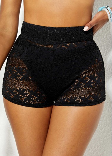 Modlily Black Lace Stitching High Waisted Swim Shorts - XL