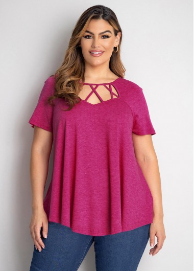 Modlily Plus Size Cross Strap Short Sleeve T Shirt - 1X