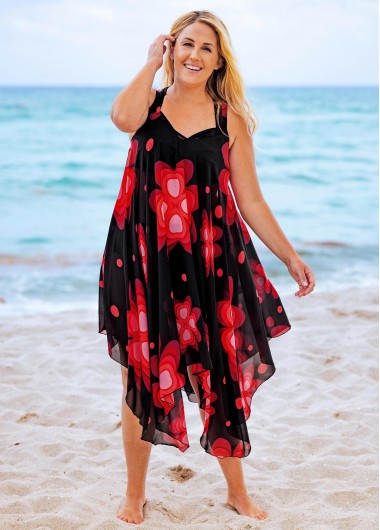 Modlily Asymmetric Hem Plus Size Chiffon Printed Cover Up - 1X