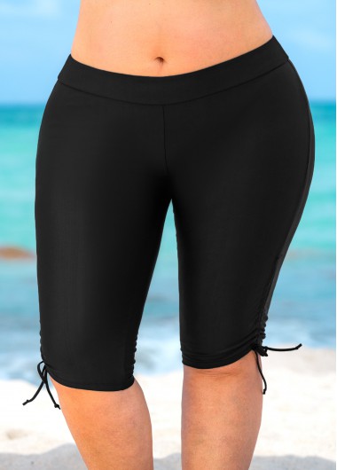 Modlily Plus Size Black Drawstring Side Swim Shorts - 2X