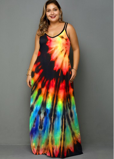 Modlily Plus Size Tie Dye Print Pocket Cami Dress - 2X
