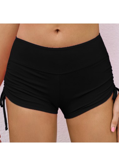 Modlily Mid Waist Drawstring Detail Solid Swimwear Shorts - 2XL
