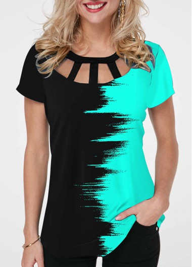 Modlily Contrast Cage Neck Short Sleeve T Shirt - M