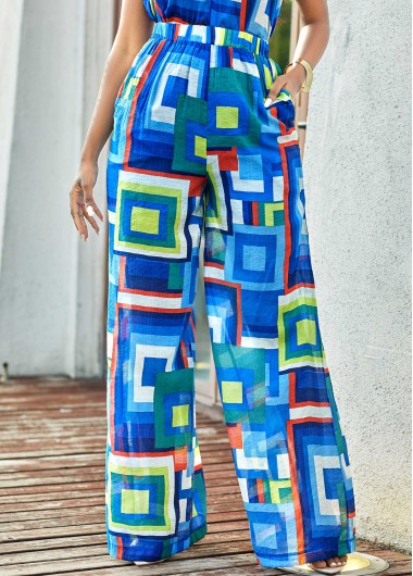 Modlily Geometric Print High Waisted Loose Pants - M