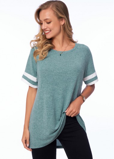 Modlily Contrast Short Sleeve Round Neck T Shirt - L