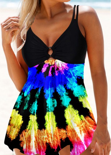 Modlily Tie Dye Print Asymmetric Hem Swimdress and Shorts - XL