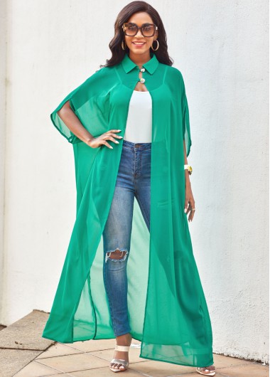 Modlily Solid Three Quarters Sleeve Turndown Collar Blouse - XL