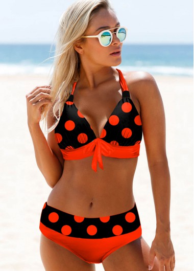 Modlily Polka Dot Halter Bowknot Bikini Set - XL