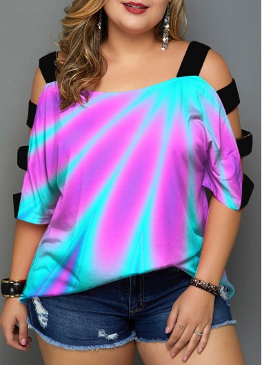 Modlily Plus Size Multi Color Ladder Cutout T Shirt - 1X