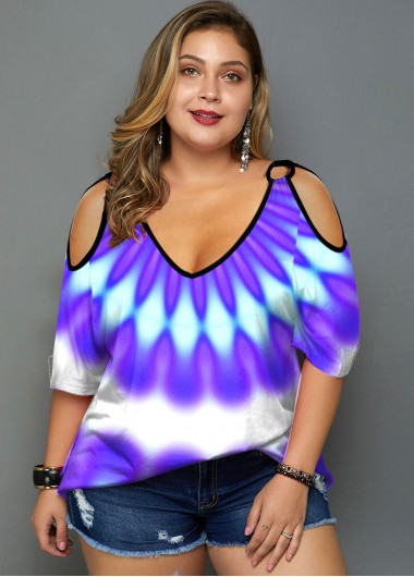 Modlily Cold Shoulder Plus Size V Neck T Shirt - 3X