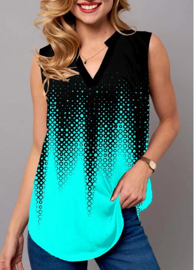 Modlily Split Neck Ombre Printed Tank Top - S