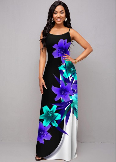 Modlily Floral Print Spaghetti Strap Maxi Dress - S