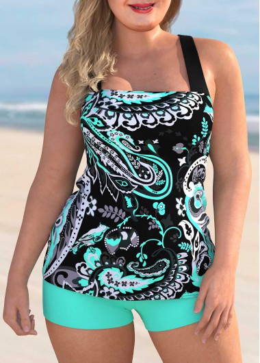 Modlily Plus Size Paisley Print Cross Strap Tankini Set - 2X
