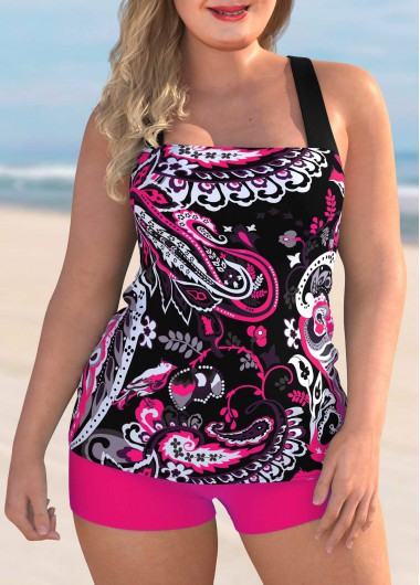 Modlily Paisley Print Plus Size Spaghetti Strap Tankini Set - 3X
