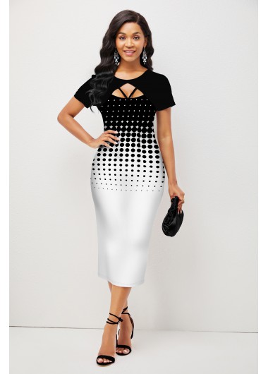 Modlily Polka Dot Ombre Short Sleeve Dress - M