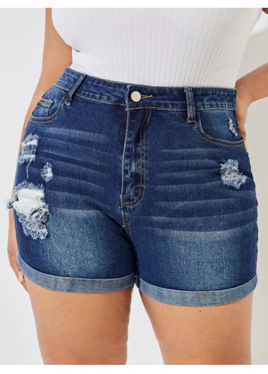 Modlily Plus Size Denim Slant Pocket Shorts - 2X